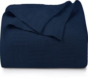 utopia bedding 100% cotton blanket (queen size - 90x90 inches) 350gsm lightweight thermal blanket, soft breathable blanket for all seasons (navy)