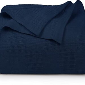 Utopia Bedding 100% Cotton Blanket (Queen Size - 90x90 Inches) 350GSM Lightweight Thermal Blanket, Soft Breathable Blanket for All Seasons (Navy)