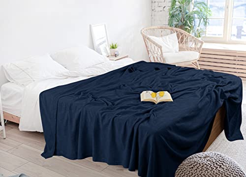 Utopia Bedding 100% Cotton Blanket (Queen Size - 90x90 Inches) 350GSM Lightweight Thermal Blanket, Soft Breathable Blanket for All Seasons (Navy)