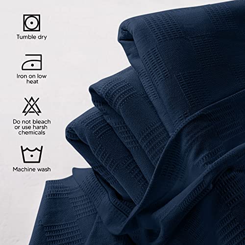 Utopia Bedding 100% Cotton Blanket (Queen Size - 90x90 Inches) 350GSM Lightweight Thermal Blanket, Soft Breathable Blanket for All Seasons (Navy)