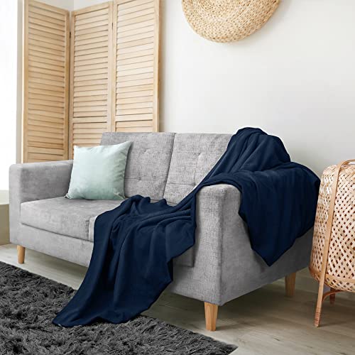 Utopia Bedding 100% Cotton Blanket (Queen Size - 90x90 Inches) 350GSM Lightweight Thermal Blanket, Soft Breathable Blanket for All Seasons (Navy)