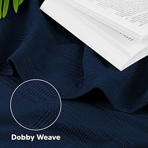 Utopia Bedding 100% Cotton Blanket (Queen Size - 90x90 Inches) 350GSM Lightweight Thermal Blanket, Soft Breathable Blanket for All Seasons (Navy)