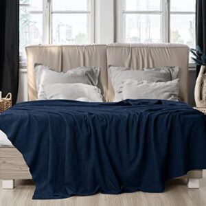 Utopia Bedding 100% Cotton Blanket (Queen Size - 90x90 Inches) 350GSM Lightweight Thermal Blanket, Soft Breathable Blanket for All Seasons (Navy)