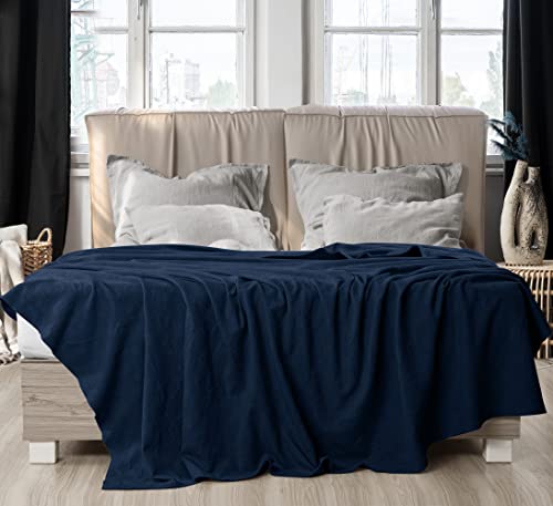 Utopia Bedding 100% Cotton Blanket (Queen Size - 90x90 Inches) 350GSM Lightweight Thermal Blanket, Soft Breathable Blanket for All Seasons (Navy)