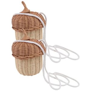 coheali kids purse 2pcs mini purse portable kids bag rattan woven basket shaped bag cross-body woven bag kids wallet