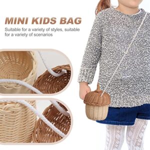 COHEALI Kids Purse 2pcs Mini Purse Portable Kids Bag Rattan Woven Basket Shaped Bag Cross-Body Woven Bag Kids Wallet