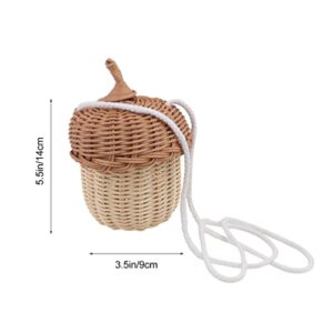 COHEALI Kids Purse 2pcs Mini Purse Portable Kids Bag Rattan Woven Basket Shaped Bag Cross-Body Woven Bag Kids Wallet