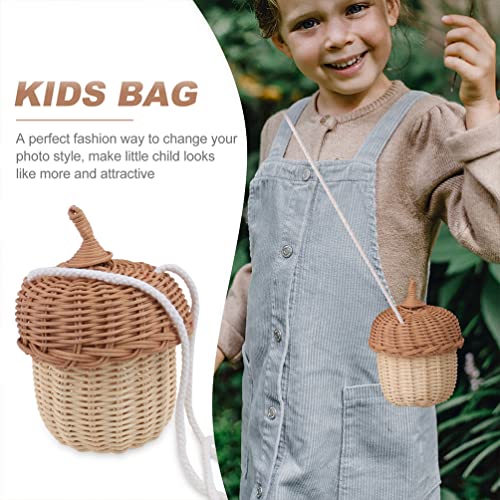 COHEALI Kids Purse 2pcs Mini Purse Portable Kids Bag Rattan Woven Basket Shaped Bag Cross-Body Woven Bag Kids Wallet
