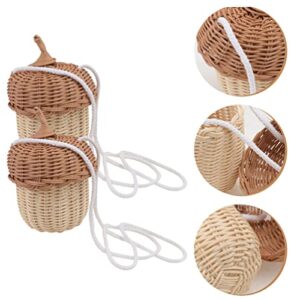 COHEALI Kids Purse 2pcs Mini Purse Portable Kids Bag Rattan Woven Basket Shaped Bag Cross-Body Woven Bag Kids Wallet