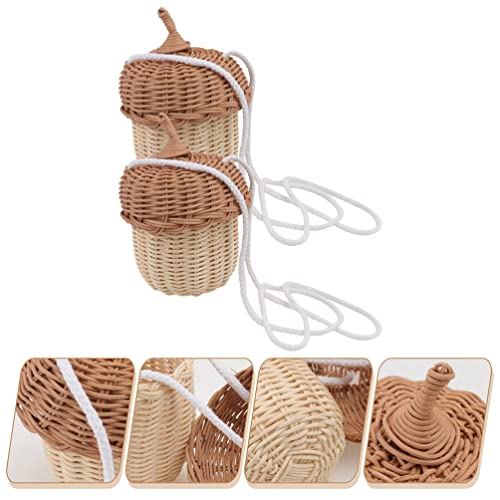 COHEALI Kids Purse 2pcs Mini Purse Portable Kids Bag Rattan Woven Basket Shaped Bag Cross-Body Woven Bag Kids Wallet