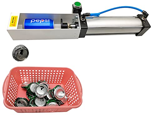 Aluminum Can Crusher, Heavy Duty Pneumatic Cylinder Soda Beer Can Crusher, Eco-Friendly Recycling Tool (Countertop Button Valve)