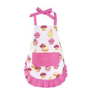 claswcalor 100% cotton kids girls aprons, cute toddler cupcake baking apron adjustable kitchen pink apron for children daughters little girls