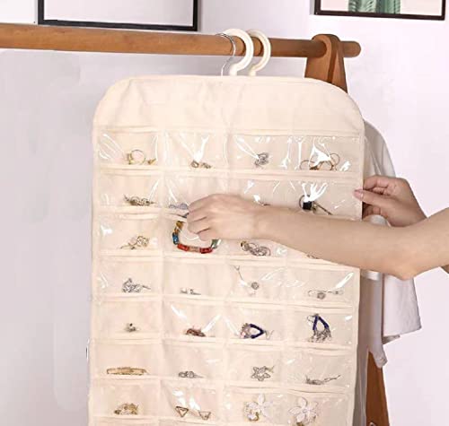 GUAGLL Beige 80-Compartment Double-Sided Jewelry Business ID Card Dustproof Storage Bag