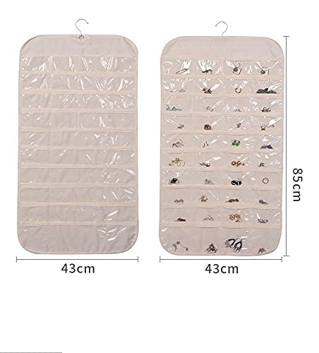 GUAGLL Beige 80-Compartment Double-Sided Jewelry Business ID Card Dustproof Storage Bag