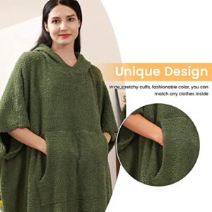 ZonLi Oversized Wearable Blanket Adult, Super Soft Warm Barefoot Chenille Blanket Poncho Hoodie for Son Men Women, One Size Fits All (Green)