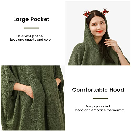 ZonLi Oversized Wearable Blanket Adult, Super Soft Warm Barefoot Chenille Blanket Poncho Hoodie for Son Men Women, One Size Fits All (Green)