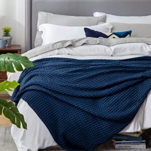 Bedsure Cooling Bamboo Waffle Queen Size Blanket - Soft, Lightweight and Breathable Full Blankets for Hot Sleepers, Luxury Cotton Throws for Bed, Couch and Sofa, Navy 90x90Inches