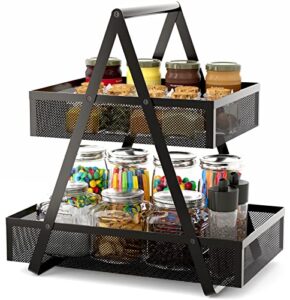 eknitey tiered snack organizer countertop - metal kitchen counter organizer small coffee station organize for home, picnic, office (black)