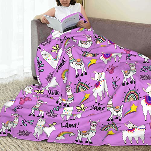 Cute Llama Alpaca Gifts Soft Warm Throw Blanket Lightweight Flannel Fleece Bed Blanket Gift for Kid Baby Adults Or Pet Chair Couch Microfiber Blankets 60"X 50"