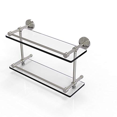 Allied Brass WP-2/16-GAL-SN Wp 2 Gal Waverly Place Inch Double Gallery Rail Glass Shelf, 16 Inch, Satin Nickel