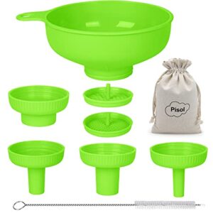 wide mouth kitchen funnel, pisol food grade plastic cooking canning funnel with 4 sizes spouts for filling wide and regular mason jars, spray dropper oil bottle jug spices shampoo powder oats sauce