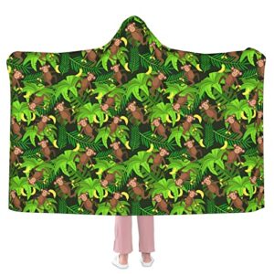 monkeys and bananas hooded blanket fleece throw blanket wrap soft warm oversized wearable blanket for women & men