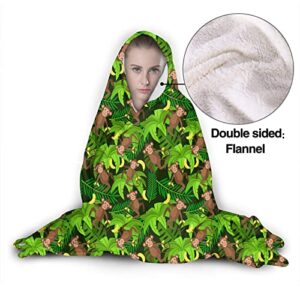 Monkeys and Bananas Hooded Blanket Fleece Throw Blanket Wrap Soft Warm Oversized Wearable Blanket for Women & Men