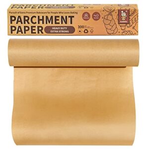 katbite 15in x 242ft, 300 sq.ft unbleached parchment paper roll for baking, parchment baking paper with serrated cutter, non-stick longer parchment roll for cooking, air fryer, steaming, bread