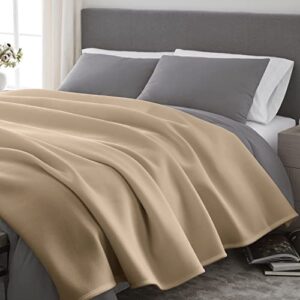 Vellux 1B07031 Original Insulating Core Hotel Style Solid blanket Machine Washable Soft Cozy Warm Thermal Durable Pet Friendly All Seasons Layering Bed Sofa Blankets, Full Queen, Beige