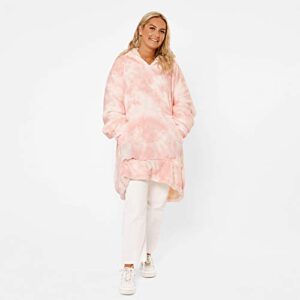 dreamscene tie dye pastel hooded hoodie blanket oversized pullover soft sherpa fleece comfy wearable blanket throw giant sweatshirt for girls teens women adults, one size - blush pink