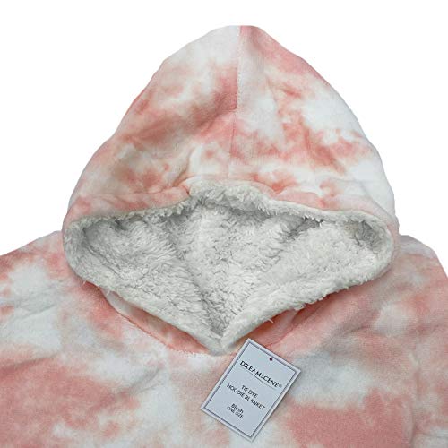 Dreamscene Tie Dye Pastel Hooded Hoodie Blanket Oversized Pullover Soft Sherpa Fleece Comfy Wearable Blanket Throw Giant Sweatshirt for Girls Teens Women Adults, One Size - Blush Pink