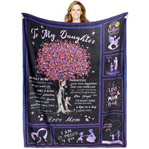 flannel throw to my daughter blankets from mom dad birthday gift snuggle breathable letter printed blanket warm soft couch home living room decor foldable 60"x80"