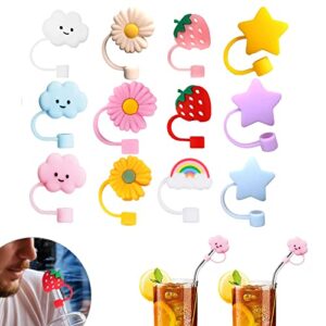 2023 new straw cover cloud, 12pcs silicone cloud straw covers protector, splash proof straw tips, reusable drinking straw lids for straw tips bottle accessories