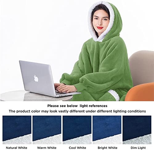 SONORO KATE Wearable Blanket Hoodie Gifts for Women Men Kids - Super Warm Fleece Sherpa Blanket Jacket with Elastic Sleeve,Big Pocket and Giant Hood (Green, Adult)