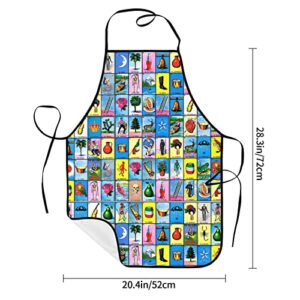 GregTins Colorful Mexican Loteria Cards Apron Bib Apron With Pocket Funny Kitchen Aprons For Women Chef Cooking Bbq Drawing