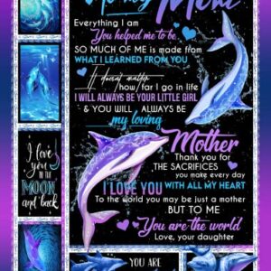 Personalized to My Mom Fleece Blanket from Daughter Art Print Dolphin Ideas for Mother Customized Blanket Soft Warm Lightweight for Sofa Bedroom Gifts Birthday Thanksgiving Mothers Day, Full