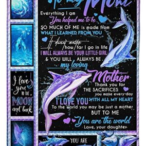 Personalized to My Mom Fleece Blanket from Daughter Art Print Dolphin Ideas for Mother Customized Blanket Soft Warm Lightweight for Sofa Bedroom Gifts Birthday Thanksgiving Mothers Day, Full