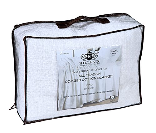 HILLFAIR 100% Soft Premium Combed Cotton Thermal Blanket– Queen Blankets– Soft Cozy Warm Cotton Blanket– Bed Throw Blanket– Queen Bed Blankets– All Season Cotton Blanket– White Queen Cotton Blankets