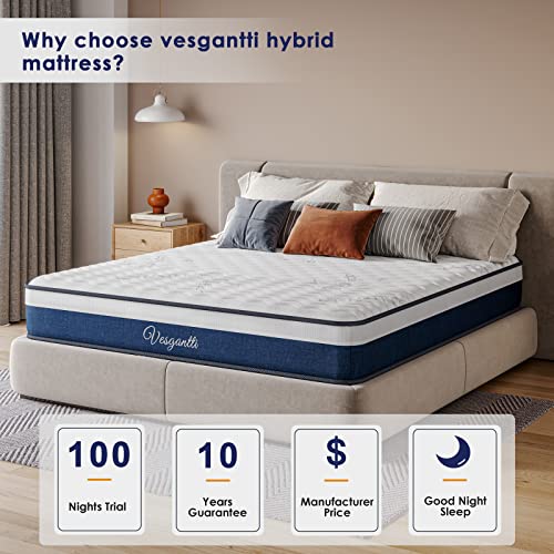 Vesgantti Tight Top Series - 10 Inch Innerspring Hybrid Full Mattress/Bed in a Box, Medium Firm Plush Feel - Multi-Layer Memory Foam and Pocket Spring - CertiPUR-US Certified