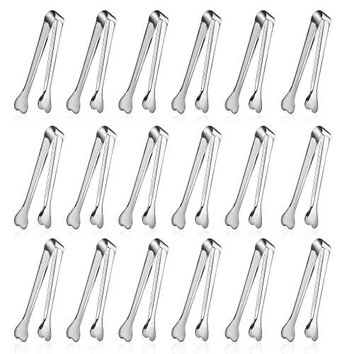 Dmoera 18 Pack Premium Small Serving Tongs, Mini Stainless Steel Appetizer Tongs 4.33Inch Silver