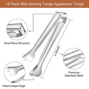 Dmoera 18 Pack Premium Small Serving Tongs, Mini Stainless Steel Appetizer Tongs 4.33Inch Silver