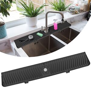 kitchen sink splash guard, 30"x 5.2" sink splash guard mat, longer silicone faucet handle drip catcher tray for kitchen, bathroom, farmhouse (black)