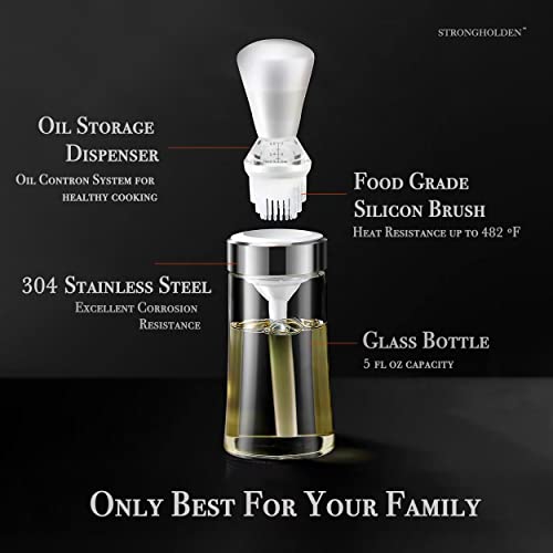 Glass Oil Dispenser Bottle for Kitchen with Brush, Oil Dispenser with Brush - Create Your Fine Cuisine - Cooking Oil Dispenser, White