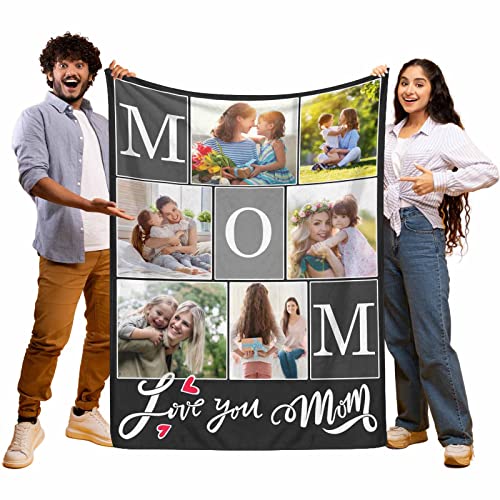 MyPupSocks Personalized Mom Gifts for Mothers Day Best Grandma Letter Blanket for Mom Mother's Day Blanket with Photos