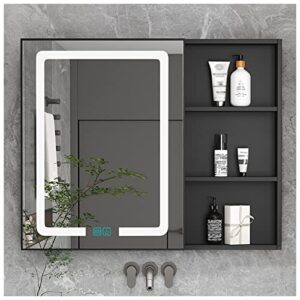 medicine cabinets wall led lighted bathroom mirror cabinet over the toilet space saver storage cabinet with lights defogger (color : black, size : 80x65x11cm)