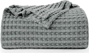 utopia bedding cotton waffle blanket 300 gsm (cool grey - 90x90 inches) soft lightweight breathable bed blanket queen size layering any bed for all season