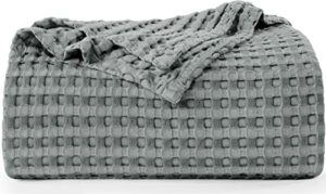 Utopia Bedding Cotton Waffle Blanket 300 GSM (Cool Grey - 90x90 Inches) Soft Lightweight Breathable Bed Blanket Queen Size Layering Any Bed for All Season