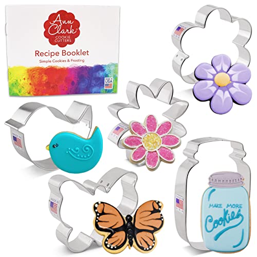 Summer Flower Garden Cookie Cutters 5-Pc Set Made in USA by Ann Clark, Butterfly, Bird, Flower, Daisy, Mason Jar