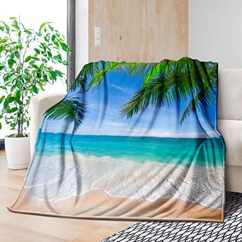 BDUCOK Ocean Beach Flannels Blanket,Tropical Palm Tree Hawaii Ocean Throw Blanket Super Soft Sunshine Beach Coastal Nature Themed Four Seasons Blanket(Ocean Blankets 3003-60"x50")