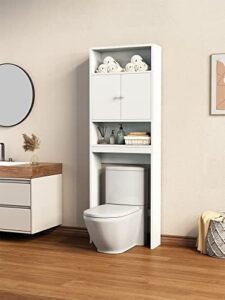 fulocseny over the toilet storage cabinet,over toilet bathroom organizer with sliding door,double door bathroom organizer toilet cabinet,freestanding above toilet rack with open shelves (white)
